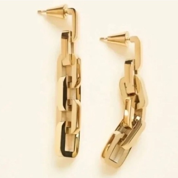 Eddie Borgo Gold Supra Chain Link Post Earrings 2” Drop 12k Gold Vermeil - Picture 4 of 7